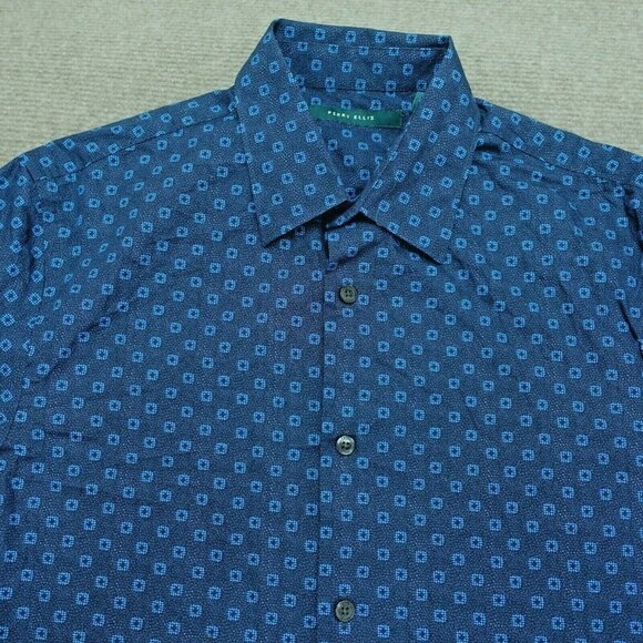 Perry Ellis Button Up Shirt Long Sleeve Men S Blue Circle Pattern 100% Cotton - Picture 2 of 6